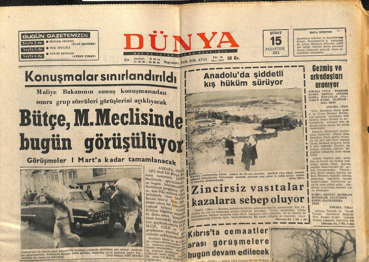 Dünya Gazetesi 15 Şubat 1971 - Kuduz Aşısı Olmak İçin Müracaat Edenlerin Sayısı Hergün Artıyor GZ148074 - 1