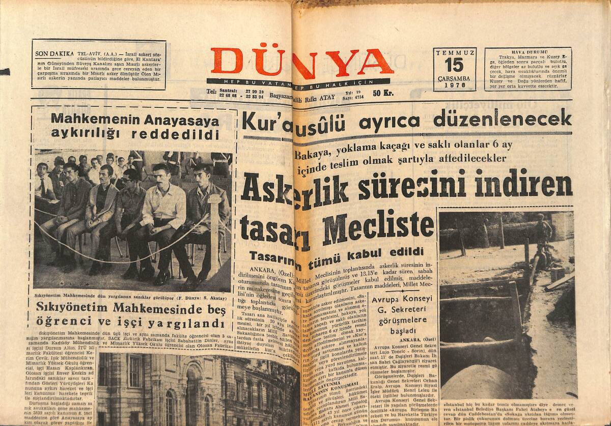 Dünya Gazetesi 15 Temmuz 1970 - Brigitte Bardot Rahibe Oldu - Alain Delon Ve Jean Paul Belmondo Müşterek Olan Ve Olmayan Yönlerini Anlatıyor GZ152398 - 1