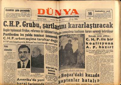 Dünya Gazetesi 16 Aralık 1963 - CHP Grubu , Şartlarını Kararlaştıracak GZ80755 - 1