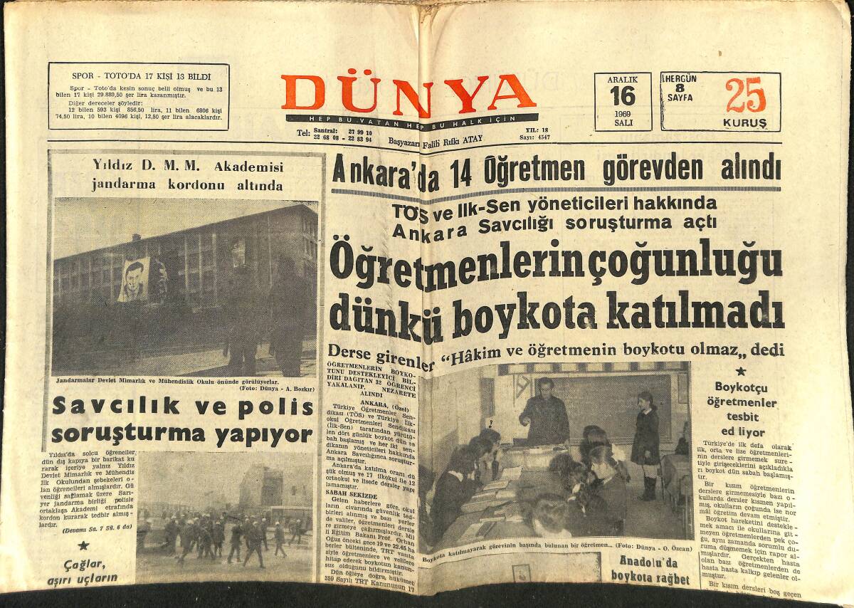 Dünya Gazetesi 16 Aralık 1969 - Galatasaray Karıştı - Metin, Antrenör Semineri İçin Dün Novisad'a Gitti GZ150959 - 1