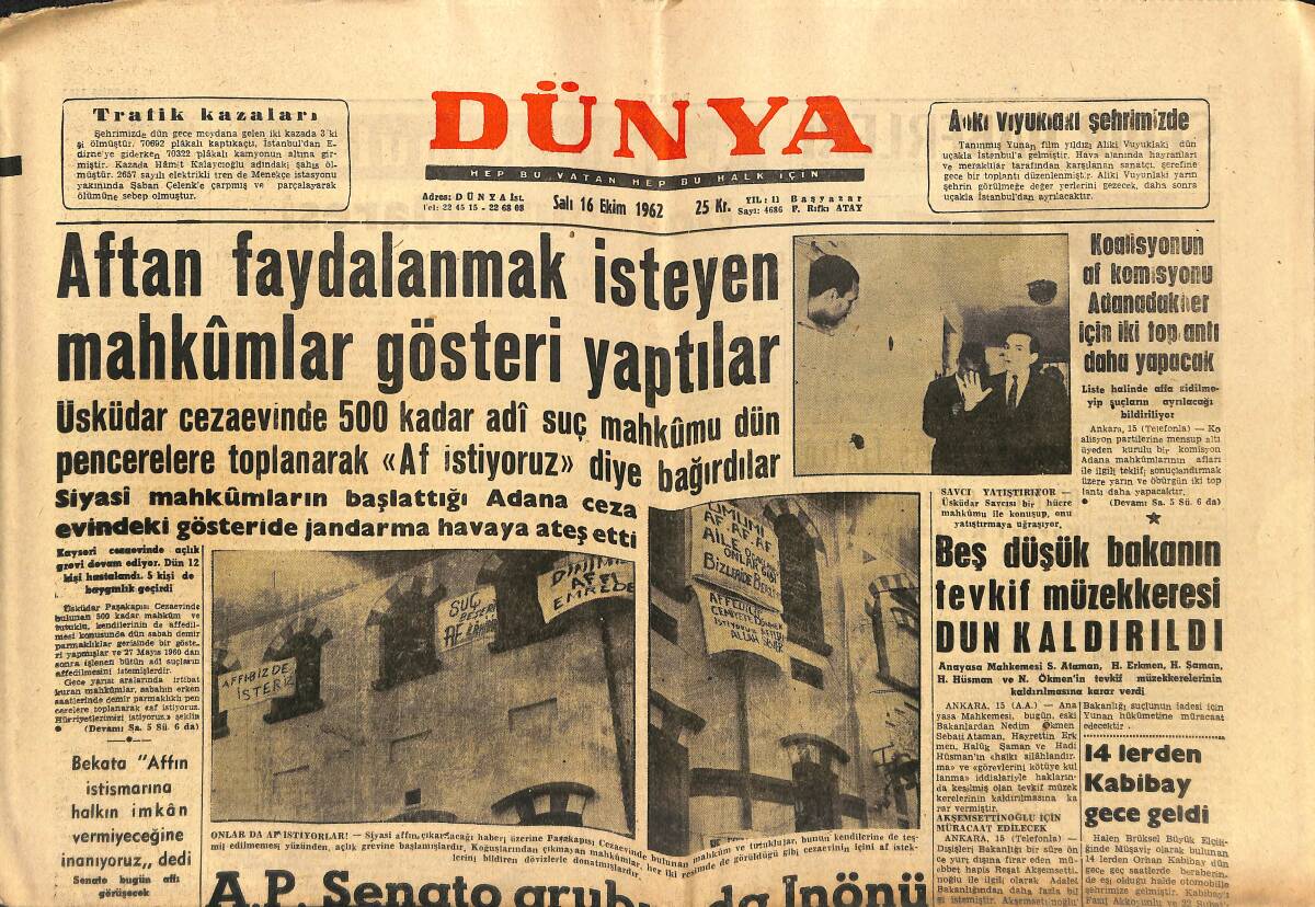 Dünya Gazetesi 16 Ekim 1962 - CHP Grubunda Sert Tartışmalar Olacak - Galatasaray Bu Hafta Ankara'ya Gidecek GZ148049 - 1