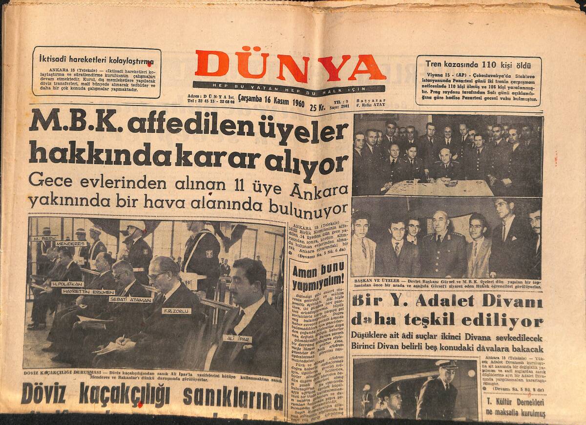 Dünya Gazetesi 16 Kasım 1960 - Elziabeth Çelenk Koyuyor - Yalçuk'un Davalarına Bakıldı GZ150896 - 1
