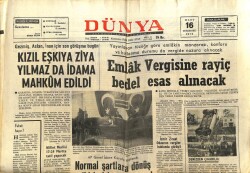 Dünya Gazetesi 16 Mart 1972 - Kızıl Eşkıya Ziya Yılmaz da İdama Mahkum Edildi GZ68108 - 2