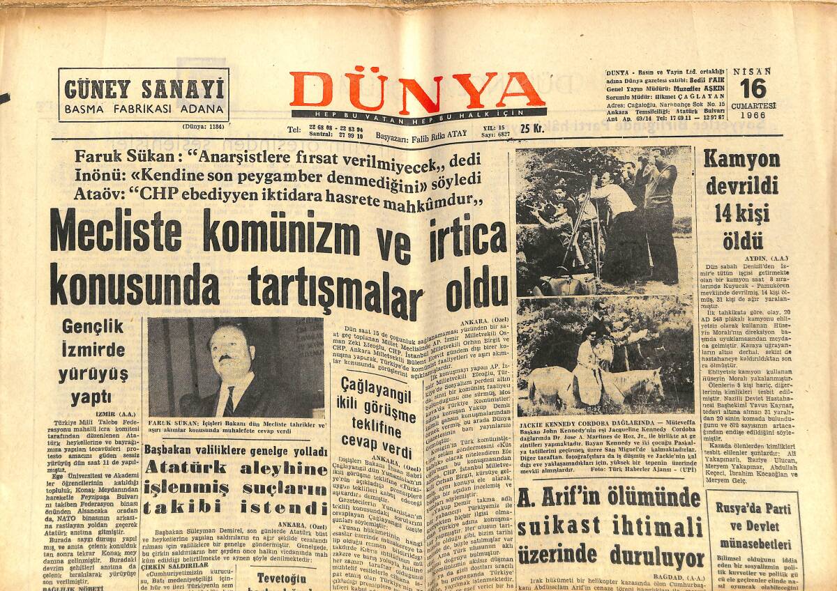 Dünya Gazetesi 16 Nisan 1966 - Vietnam'da Karışık Durum Devam Ediyor - Fenerbahçe'de İç İtilaf Son Günlerde Tekrar Arttı GZ148202 - 1