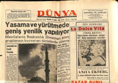 Dünya Gazetesi 16 Şubat 1961 - İstanbul Belediyesi Mali Güçlük İçinde GZ87210 - 1