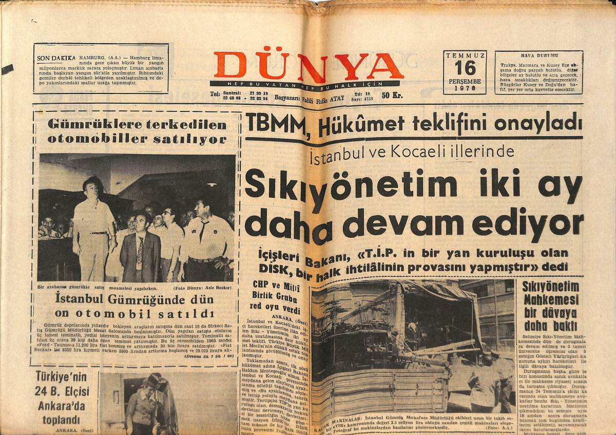 Dünya Gazetesi 16 Temmuz 1970 - Funda Gürçen Türkan Şoray'ın Çocukluğunu Oynayacak - Mine Mutlu'nun Evlilik Hikayesi - Figen Say İkinci Evliliği GZ152399 - 1