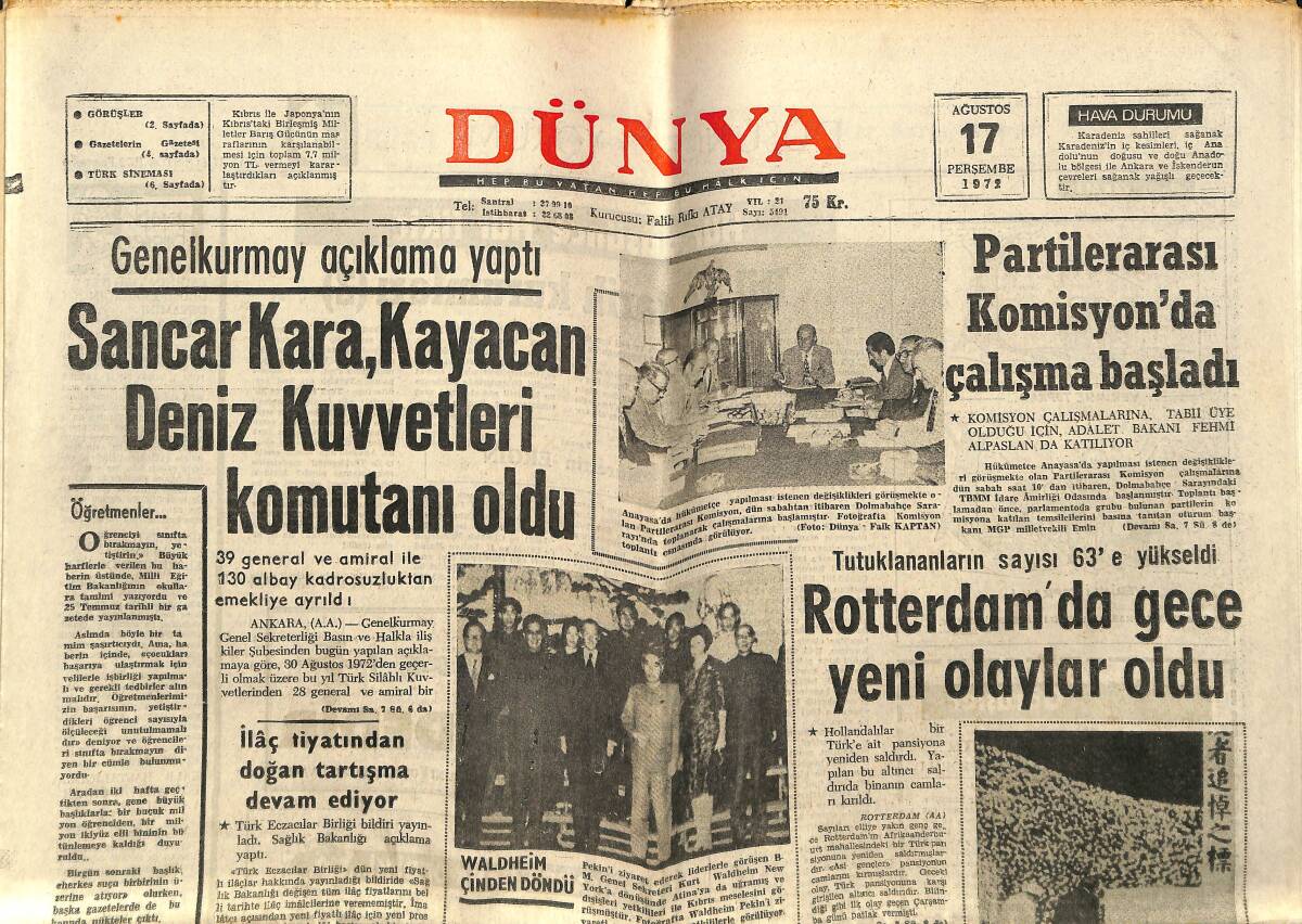Dünya Gazetesi 17 Ağustos 1972 - Filiz Akın Ortak Yapım Filmde Başrol - Galatasaray Ezeli Rakibi Fenerbahçe İle Yenişemedi - Salih Güney Baba Oldu GZ147968 - 1