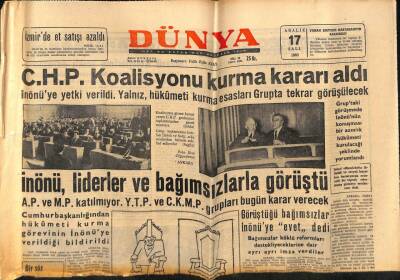 Dünya Gazetesi 17 Aralık 1963 - CHP Koalisyonu Kurma Kararı Aldı GZ80756 - 1