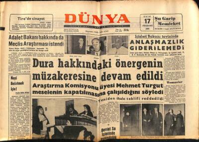 Dünya Gazetesi 17 Ekim 1963 - Dura Hakkındaki Önergenin Müzakeresine Devam Edildi GZ83029 - 1