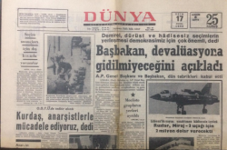 Dünya Gazetesi 17 Ekim 1969 - Başbakan Devalüasyona Gidilmeyeceğini Açıkladı - GZ12934 - 2