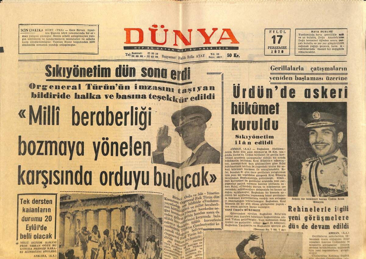 Dünya Gazetesi 17 Eylül 1970 - Selda Alkor Basketçiyle 20 Ekim'de Nişanlanıyor - Fatma Girik'in Sahne Tuvaleti - Peri Han Güner Sümer İle Evlenecek GZ148226 - 1