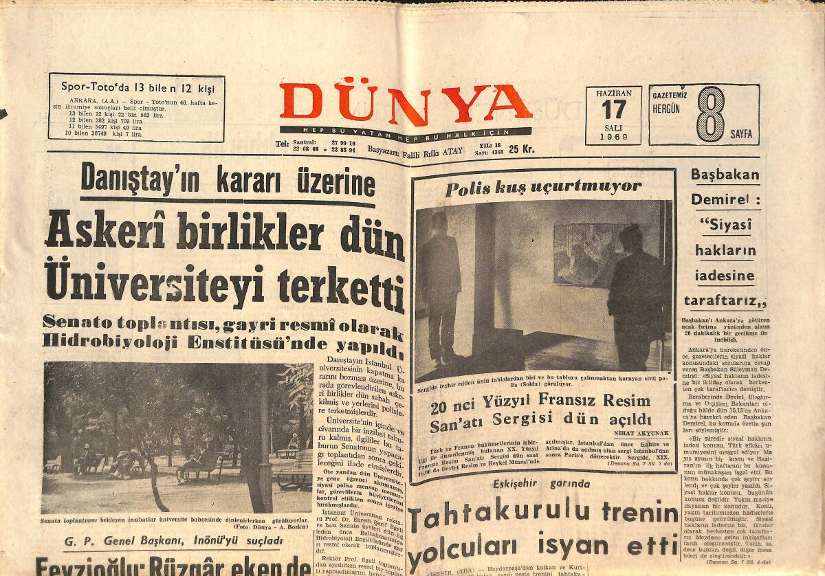Dünya Gazetesi 17 Haziran 1969 - De Gaulle , Yeni Başkanı Kutladı - Nazmi Uzun Başpehlivan GZ151300 - 1