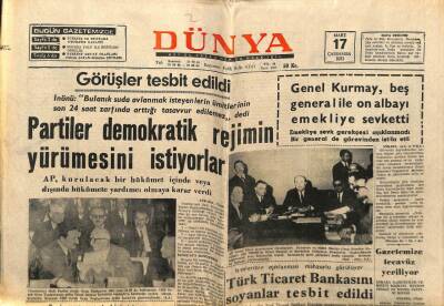Dünya Gazetesi 17 Mart 1971 - Partiler Demokratik Rejimin Yürümesini İstiyorlar GZ68061 - 2