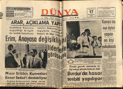 Dünya Gazetesi 17 Mayıs 1971 - Mısır Silahlı Kuvvetleri Enver Sedatı Destekliyor GZ59668 - 1