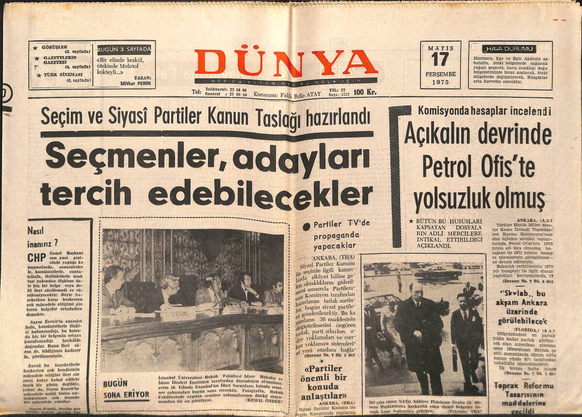 Dünya Gazetesi 17 Mayıs 1973 - Türkan Şoray Ve Duru Basın Toplantısında - Fatma Girik - Margreth'in Mücadelesi GZ149364 - 1