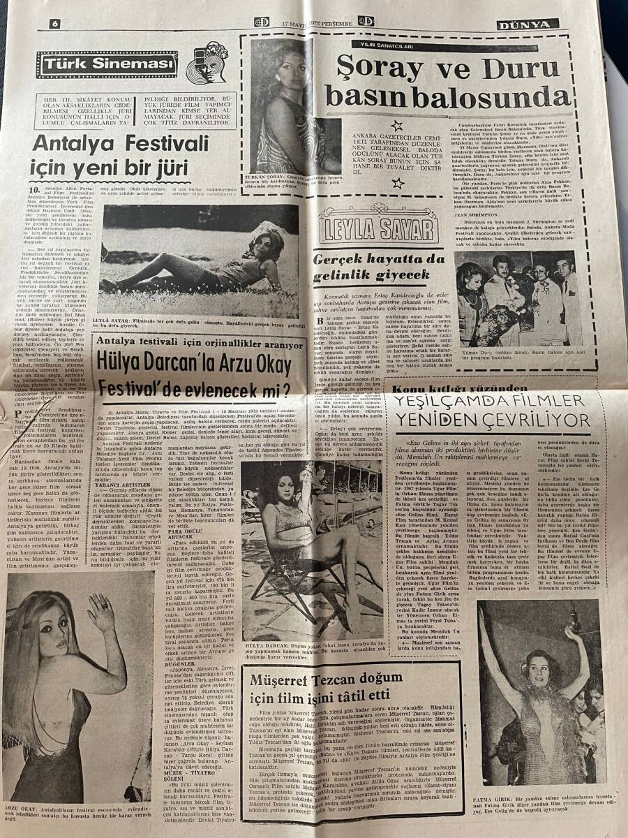 Dünya Gazetesi 17 Mayıs 1973 - Türkan Şoray Ve Duru Basın Toplantısında - Fatma Girik - Margreth'in Mücadelesi GZ149364 - 2