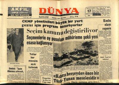 Dünya Gazetesi 17 Nisan 1965 - Kıbrıs Her Şeyden Önce Bir Türk-Yunan Meselesidir GZ59946 - 1