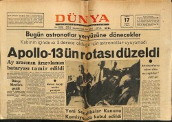 Dünya Gazetesi 17 Nisan 1970 - Apollo 13 Rotasını Düzeltti GZ61095 - 2