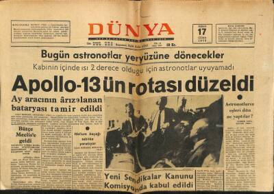 Dünya Gazetesi 17 Nisan 1970 - Apollo 13 Rotasını Düzeltti GZ61095 - 1