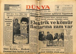 Dünya Gazetesi 17 Nisan 1971 - Elektrik Ve Kömür Fiyatlarına Zam Var GZ68312 - 2