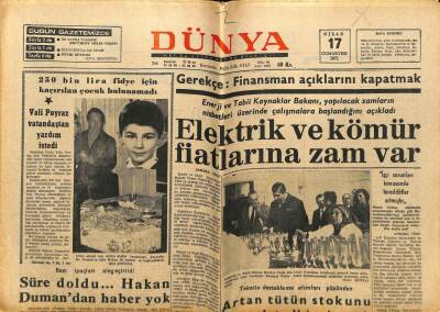 Dünya Gazetesi 17 Nisan 1971 - Elektrik Ve Kömür Fiyatlarına Zam Var GZ68312 - 1