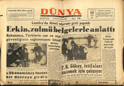 Dünya Gazetesi 17 Ocak 1964 - Erkin Zulmü Belgelerle Anlattı GZ68209 - 2