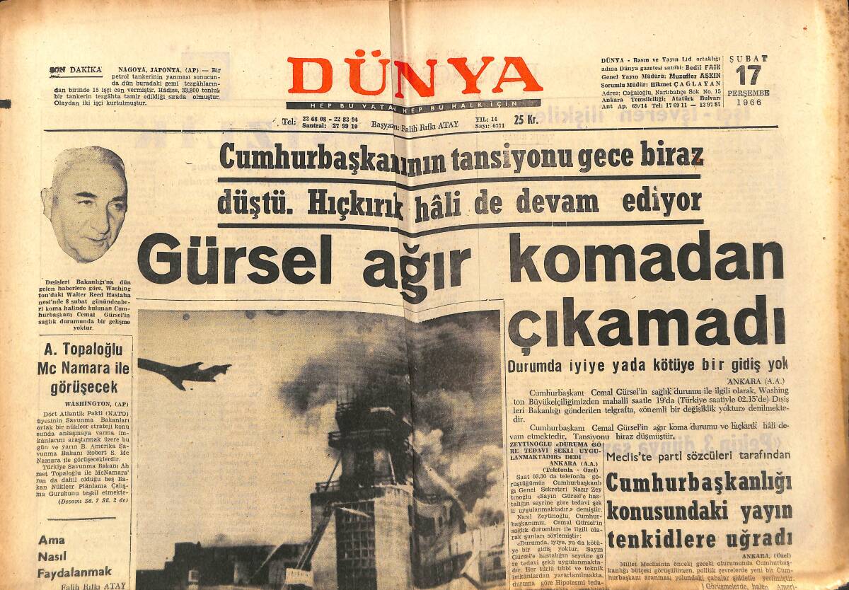 Dünya Gazetesi 17 Şubat 1966 - Bennett, Demirel Ve Çağlayangil'le Görüştü - Fenerbahçeli Futbolcular Voleybola Başladı GZ150822 - 1