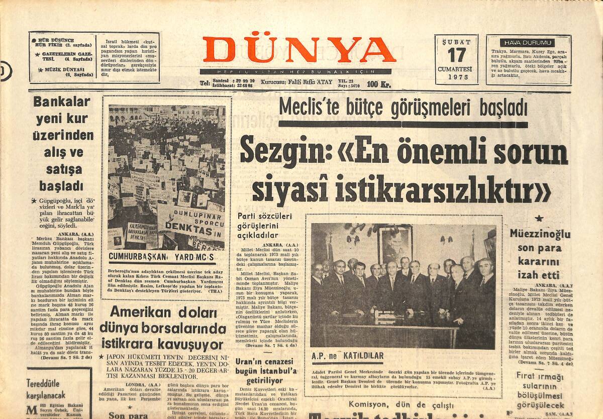 Dünya Gazetesi 17 Şubat 1973 - Teşvik Tedbirleri İçin Görüşler Alınıyor - Asu Maralman Yeni Bir Tür Deneyecek! GZ143014 - 1