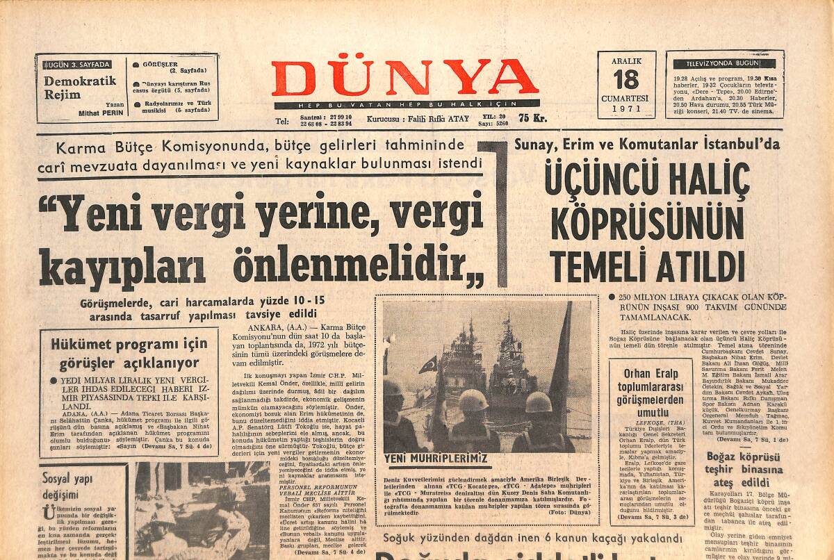 Dünya Gazetesi 18 Aralık 1971 - İ.Hakkı Güngör Ceza Kurulu Başkanını Sorguya Çekti - Nastase, Paris Turnuvasını Kazandı! GZ143816 - 1