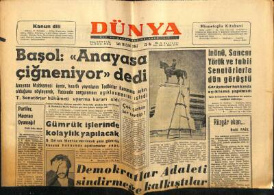 Dünya Gazetesi 18 Eylül 1962 - Salim BaşolAnayasa Çiğneniyor Dedi GZ59799 - 1