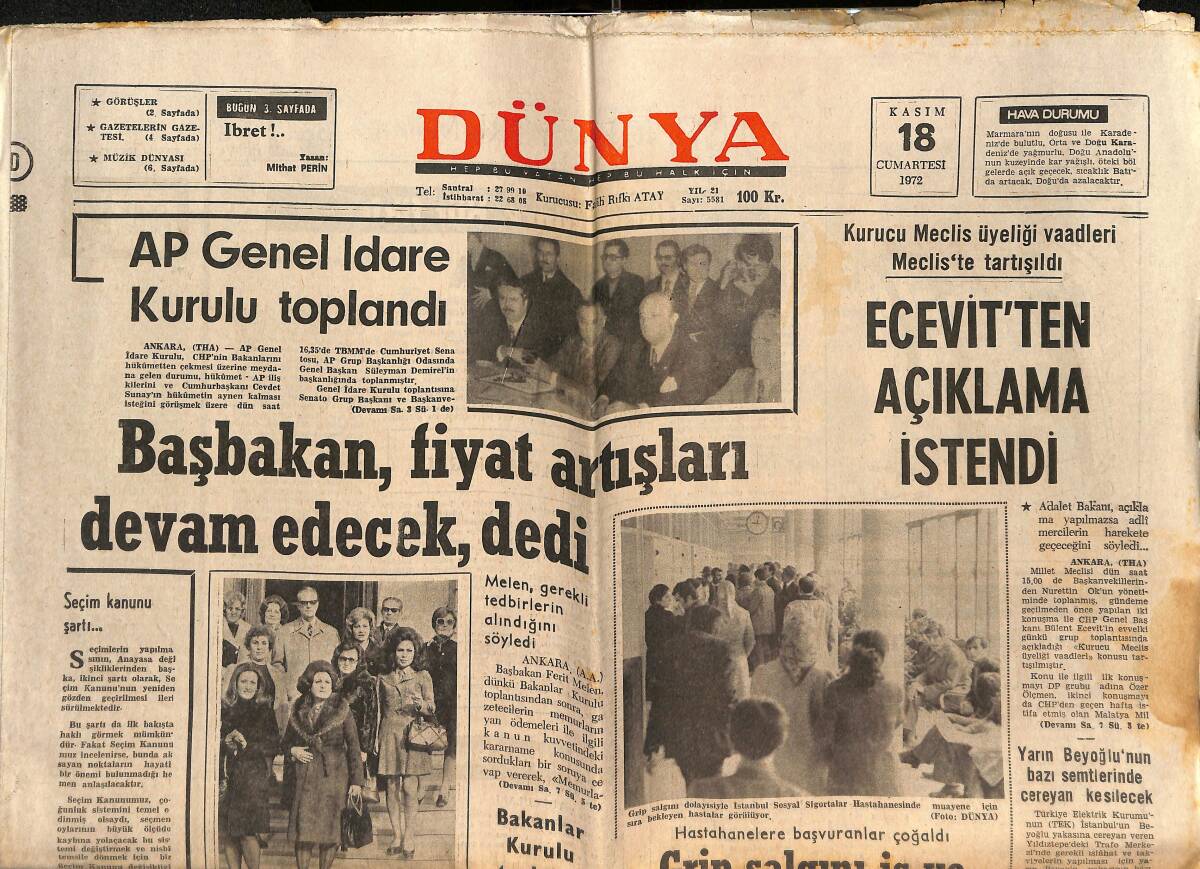 Dünya Gazetesi 18 Kasım 1972 - Cem Karaca Ve Moğolların Konseri - Ecevit'ten Açıklama İstendi GZ152506 - 1