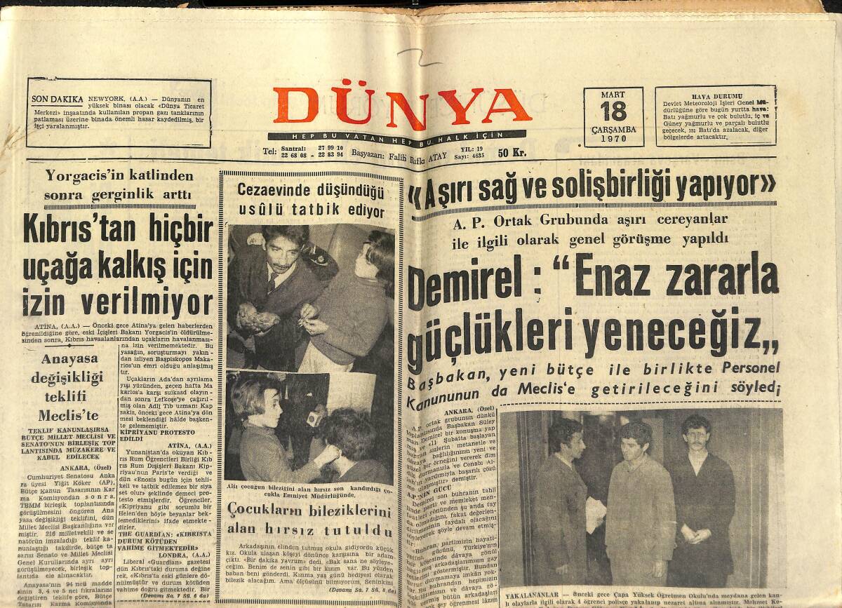 Dünya Gazetesi 18 Mart 1970 - Galatasaray İçin En Zor 90 Dakika - Raquel Welch Film Setinde Çekilmez Bir Tip Oluyor GZ150984 - 1