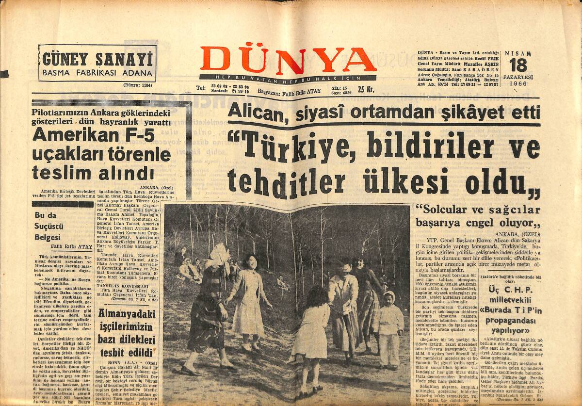 Dünya Gazetesi 18 Nisan 1966 - İnönü'nün AP'li Gençlere Hediyesi - Beşiktaş Şampiyonluğa Çok Yaklaştı GZ148200 - 1