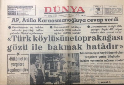 Dünya Gazetesi 18 Nisan 1971 - Kıbrısta Olup Bittilere Müsaade Edilmeyecek - GZ12909 - 2