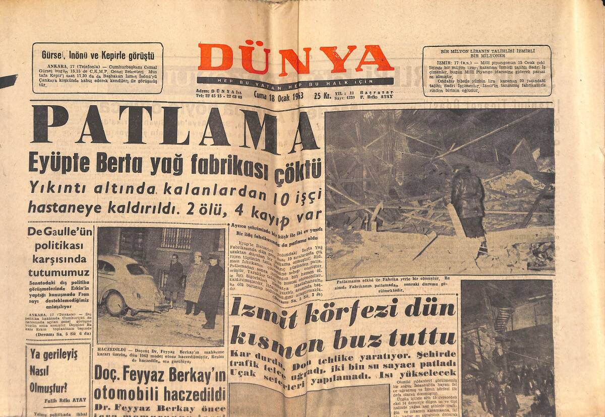 Dünya Gazetesi 18 Ocak 1963 - Galatasaraylı Tarık'ı Elektrik Çarptı - Galatasaray Antrenmanında Metin Şut Atarken GZ152517 - 1