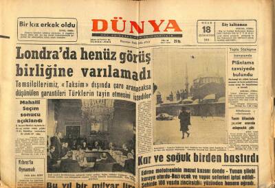 Dünya Gazetesi 18 Ocak 1964 - Kar Ve Soğuk Birden Bastırdı GZ68208 - 1