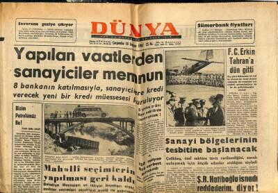 Dünya Gazetesi 18 Temmuz 1962 - Sanayi Bölgelerinin Tespitine Başlanacak GZ61106 - 1