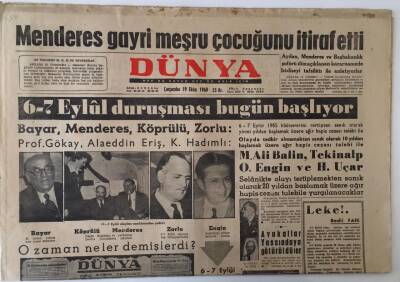 Dünya Gazetesi 19 Ekim 1960 - 6-7 Eylül Duruşması Bugün Başlıyor GZ16540 - 1