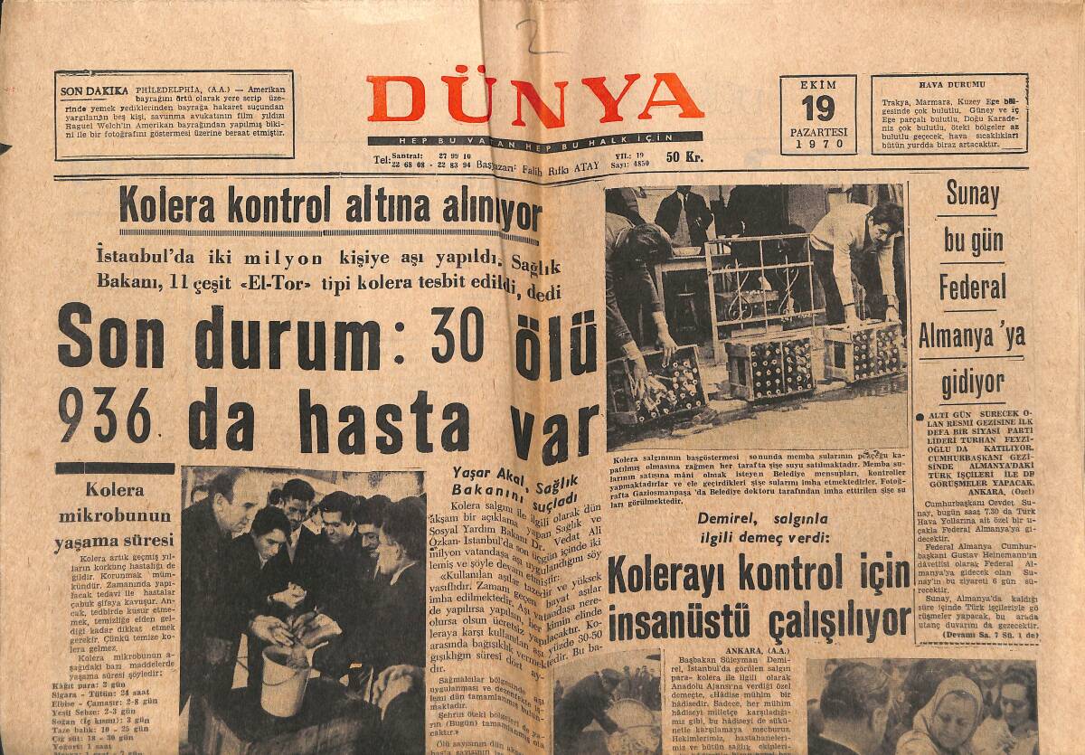 Dünya Gazetesi 19 Ekim 1970 - Sunay Bu Gün Federal Almanya'ya Gidiyor - Albay Kaddafi, Enver Sedat'ı Destekliyor GZ151052 - 1