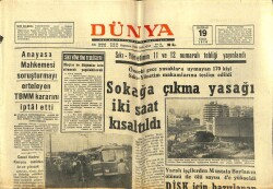 Dünya Gazetesi 19 Haziran 1970 - Sokağa Çıkma Yasağı İki Saat Kısaltıldı GZ68291 - 1