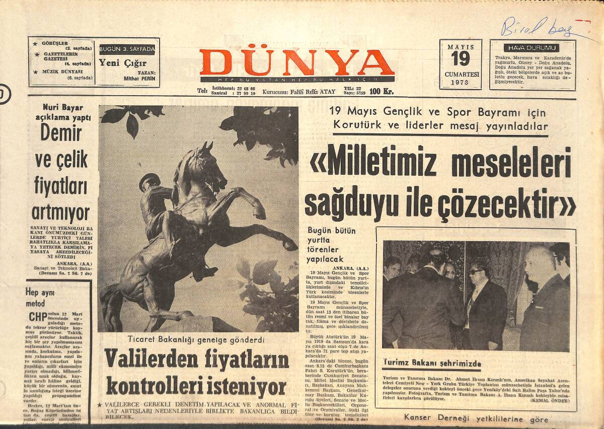 Dünya Gazetesi 19 Mayıs 1973 - Erol Büyükburç Bir Turneye Çıkacak! - Stone- Charden Çifti Dertten Kurtulamadı! GZ143024 - 1