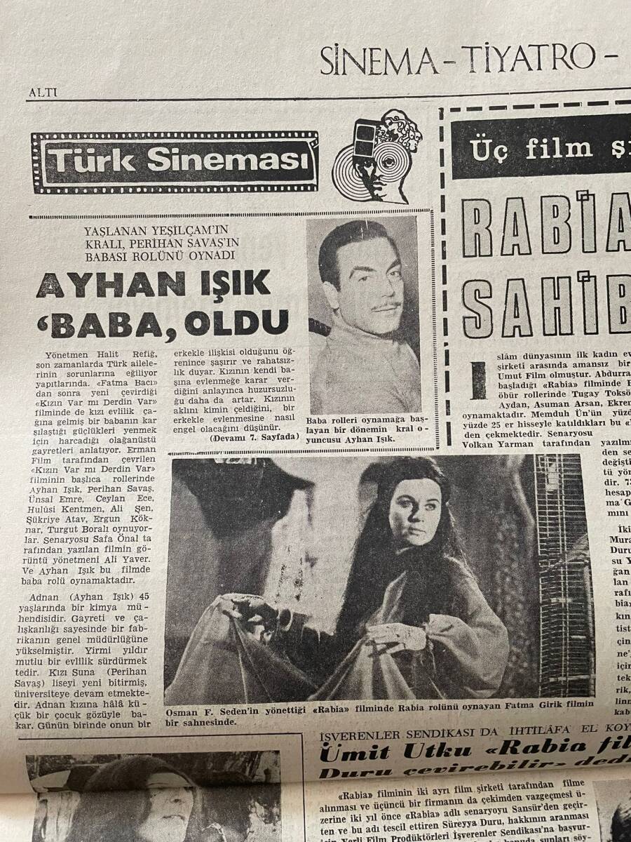 Dünya Gazetesi 19 Nisan 1973 - Cemal Kamacı Yarın Almanya'ya Gidiyor - Ayhan Işık Baba Oldu - Rabia Filminde Rabia Rolünü Oynayan Fatma Girik GZ143150 - 2