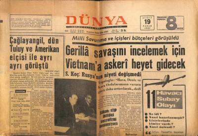 Dünya Gazetesi - 19 Şubat 1967 - Vietnama Askeri Heyet Gidecek GZ111053 - 1