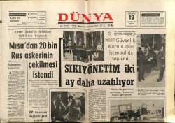 Dünya Gazetesi 19 Temmuz 1972 - Mısırdan 20 Bin Rus Askerinin Çekilmesi İstendi GZ68081 - 2