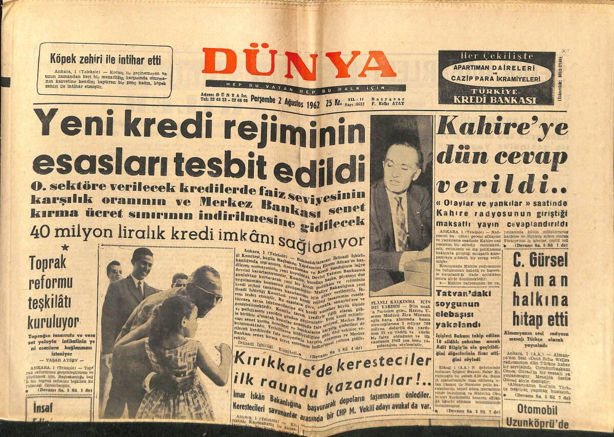 Dünya Gazetesi 2 Ağustos 1962 - Sinatra, Senin İntikamını Alacağım Marilyn Diyor - Cezayirli Liderler Anlaşmaya Çalışıyor GZ147923 - 1