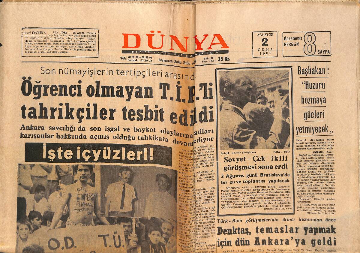 Dünya Gazetesi 2 Ağustos 1968 - Sarıyerli Rabbani Nişanlandı - Konya Olaylarının Muhakemesine Başlandı GZ152512 - 1