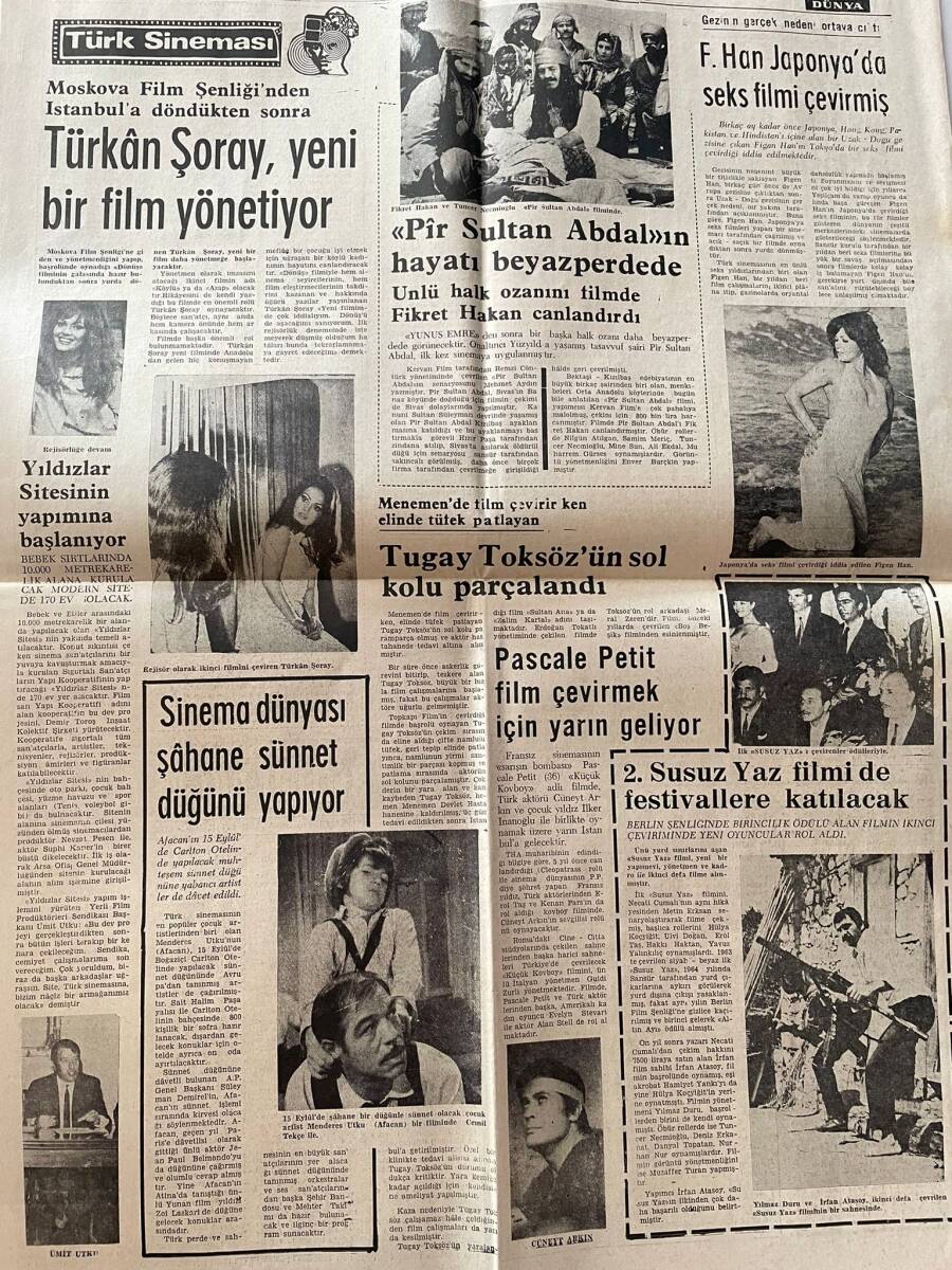 Dünya Gazetesi 2 Ağustos 1973 - Türkan Şoray Yeni Bir Film Yönetiyor - Cüneyt Arkın - Azade Perin'in Baloda Zehirlenerek Öldürüldüğü Öne Sürüldü GZ149369 - 2