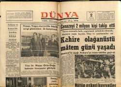 Dünya Gazetesi 2 Ekim 1970 - Kahire Olağanüstü Matem Günü Yaşadı GZ68335 - 2