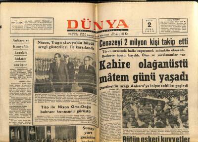 Dünya Gazetesi 2 Ekim 1970 - Kahire Olağanüstü Matem Günü Yaşadı GZ68335 - 1