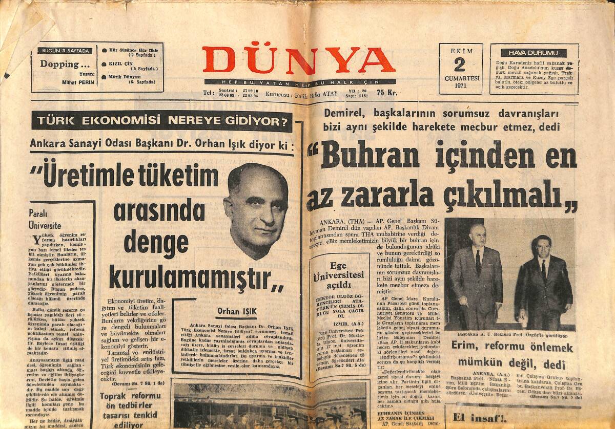 Dünya Gazetesi 2 Ekim 1971 - Gezmiş İçin Karar 9 Ekim'de Verilecek - Beach Boys İngiltere Turnesine Hazırlanıyor GZ149321 - 1